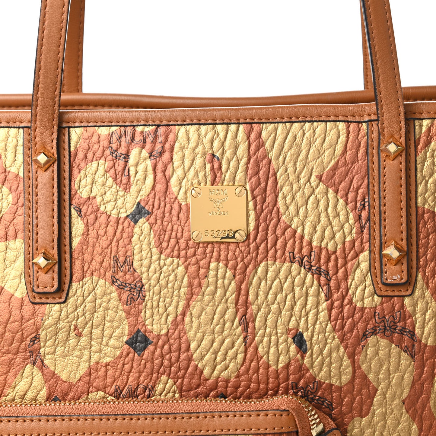Visetos Metallic Leopard Print Medium Anya Shopper Tote Cognac