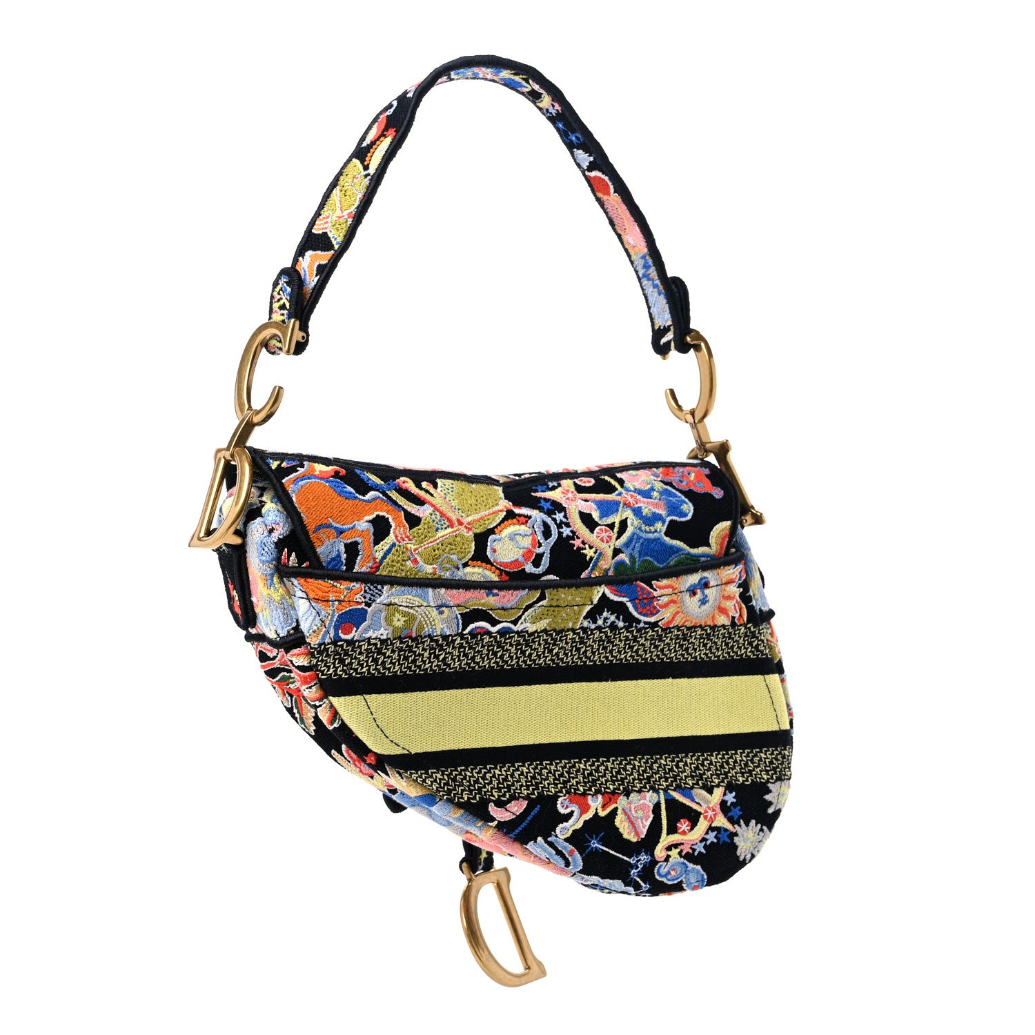Christian Dior Canvas Embroidered Zodiac Fantastico Saddle Bag Black Multicolor 3 of 9