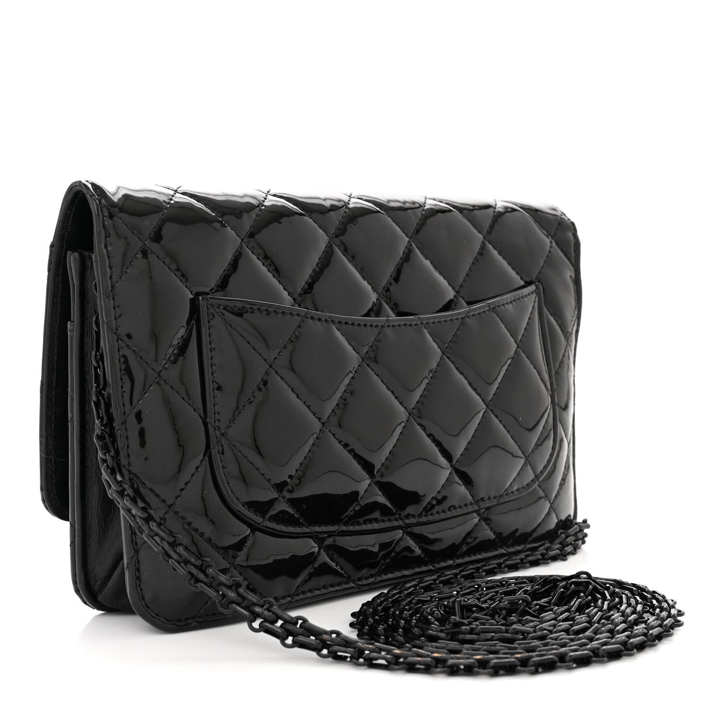 Patent Calfskin Quilted Reissue Wallet On Chain WOC Black