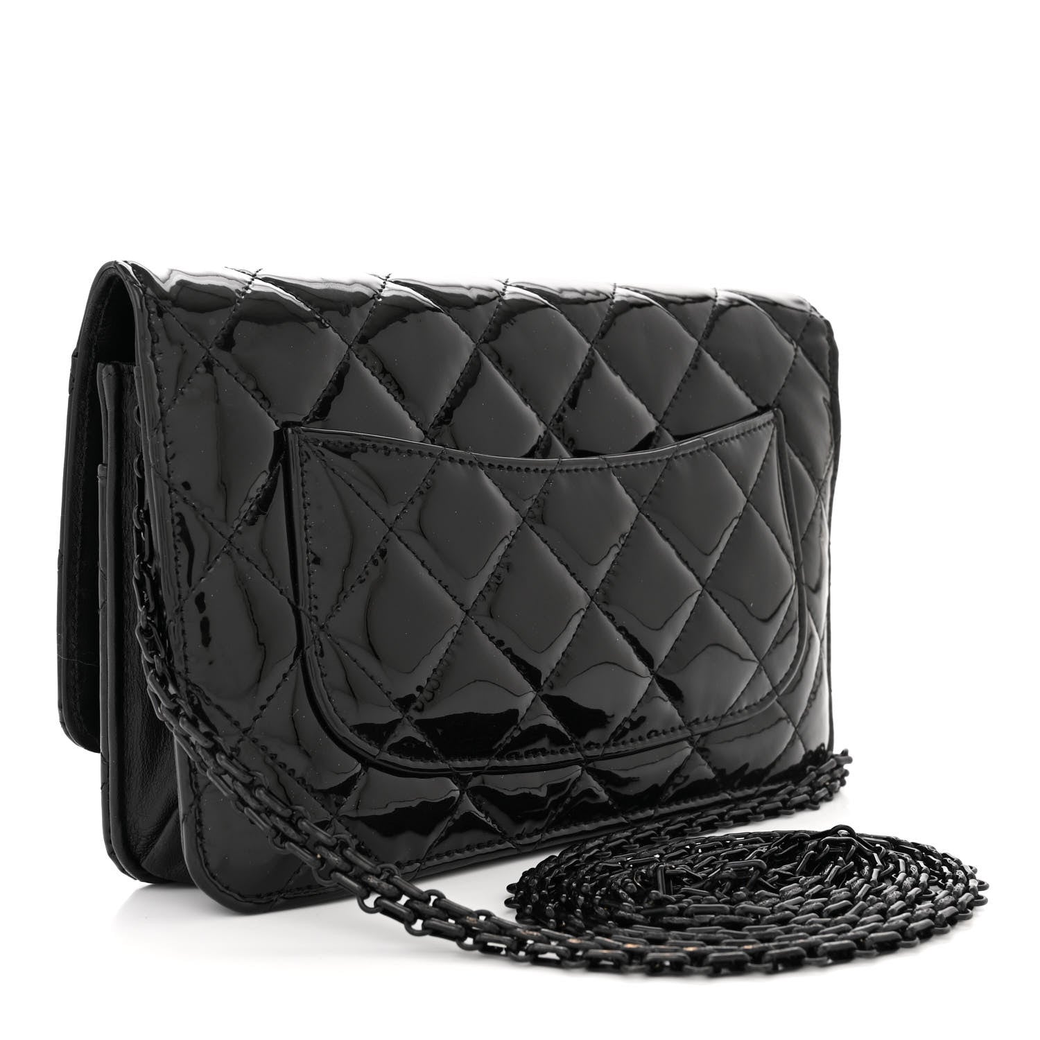 Chanel Patent Calfskin Quilted Reissue Wallet On Chain WOC Black 3 of 15