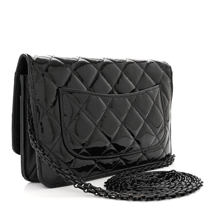 Chanel Patent Calfskin Quilted Reissue Wallet On Chain WOC Black 3 of 15