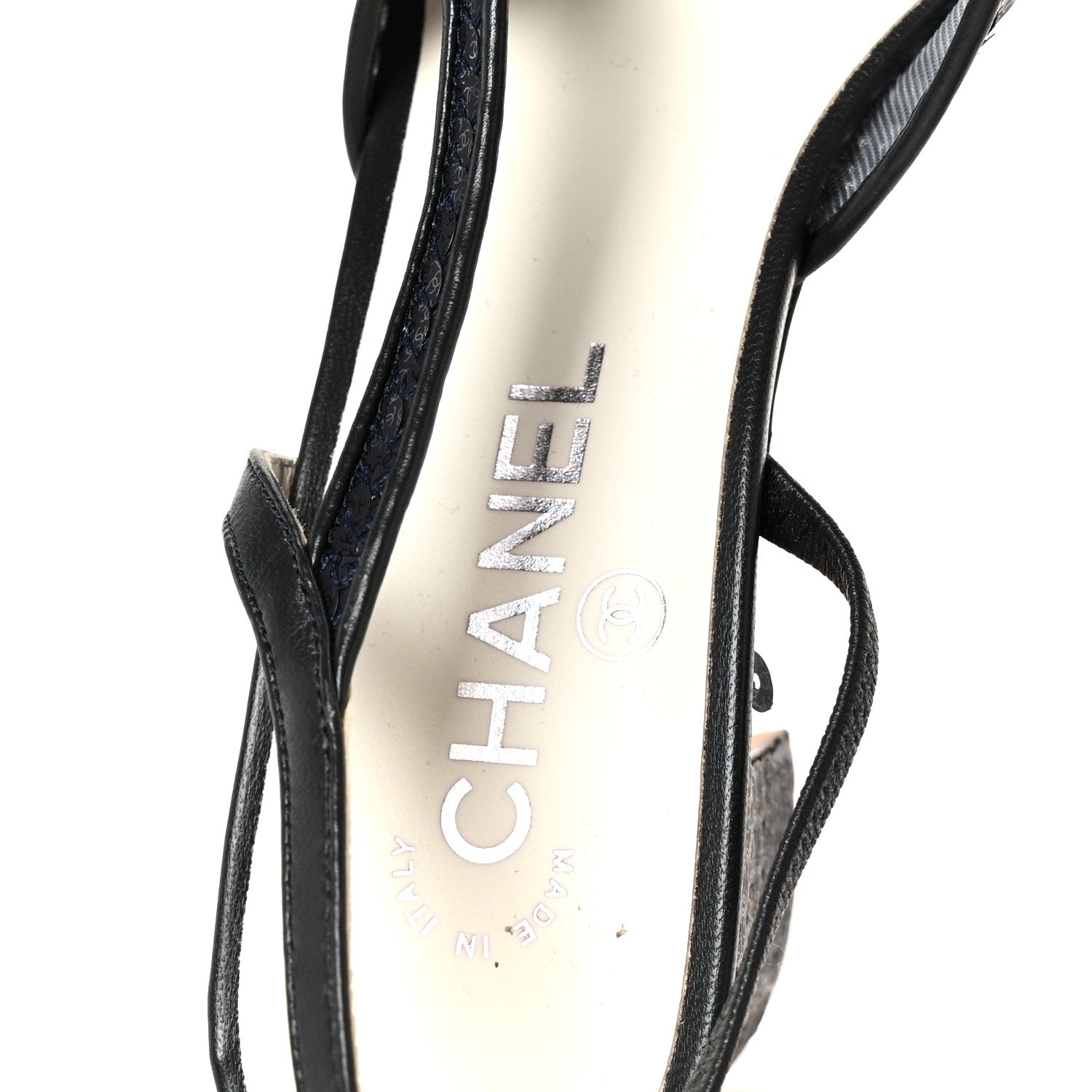 Chanel Glittered Muslin Grosgrain Cap Toe Slingback Pumps 39.5 Navy Blue Black 7 of 11
