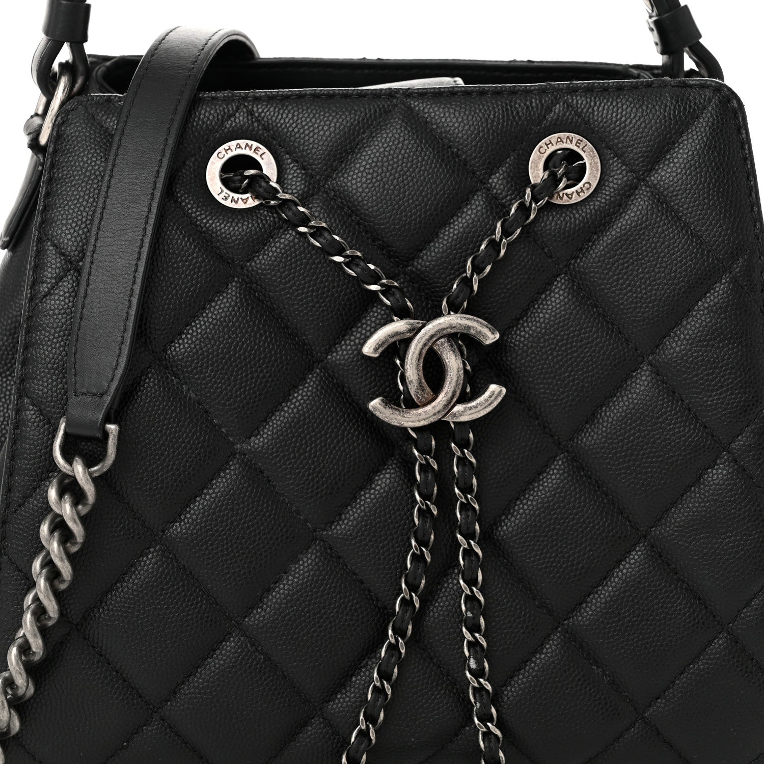 Chanel Caviar Quilted Small CC Bucket Bag Black 8 of 14