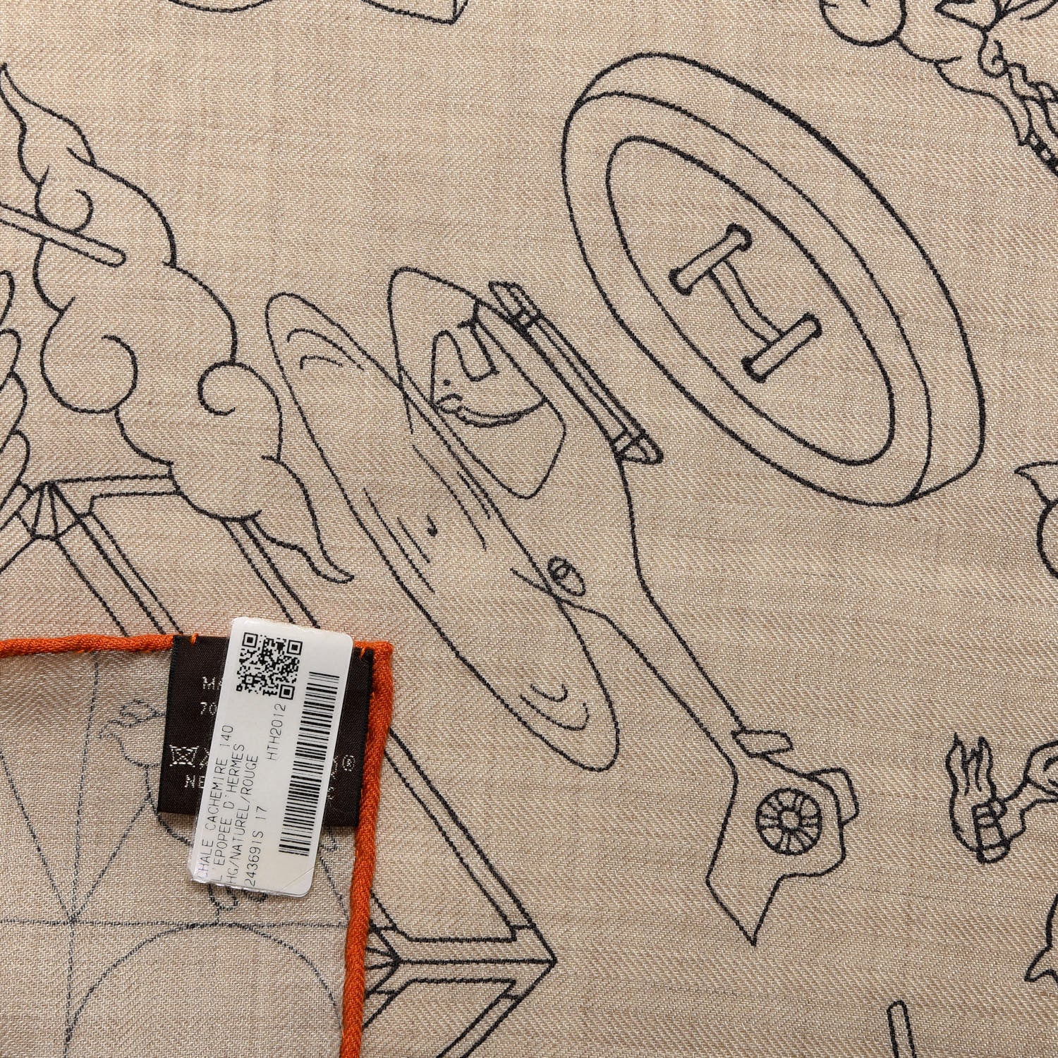 Hermes Cashmere Silk L'Epopee D'Shawl 140 Naturel Rouge 3 of 3