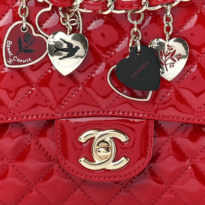 Chanel Patent Calfskin Quilted Valentine Charms Medium Single Flap Red 8 of 11