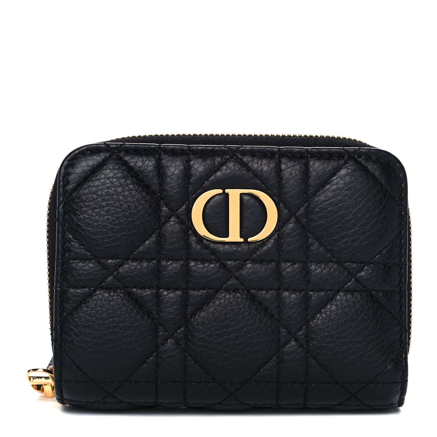 Grained Calfskin Supple Cannage Caro Scarlet Zipped Wallet Black