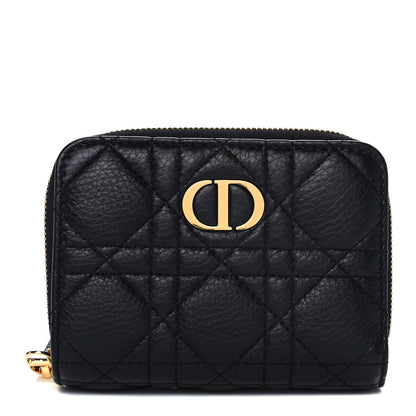 Christian Dior Grained Calfskin Supple Cannage Caro Scarlet Zipped Wallet Black 1 of 10