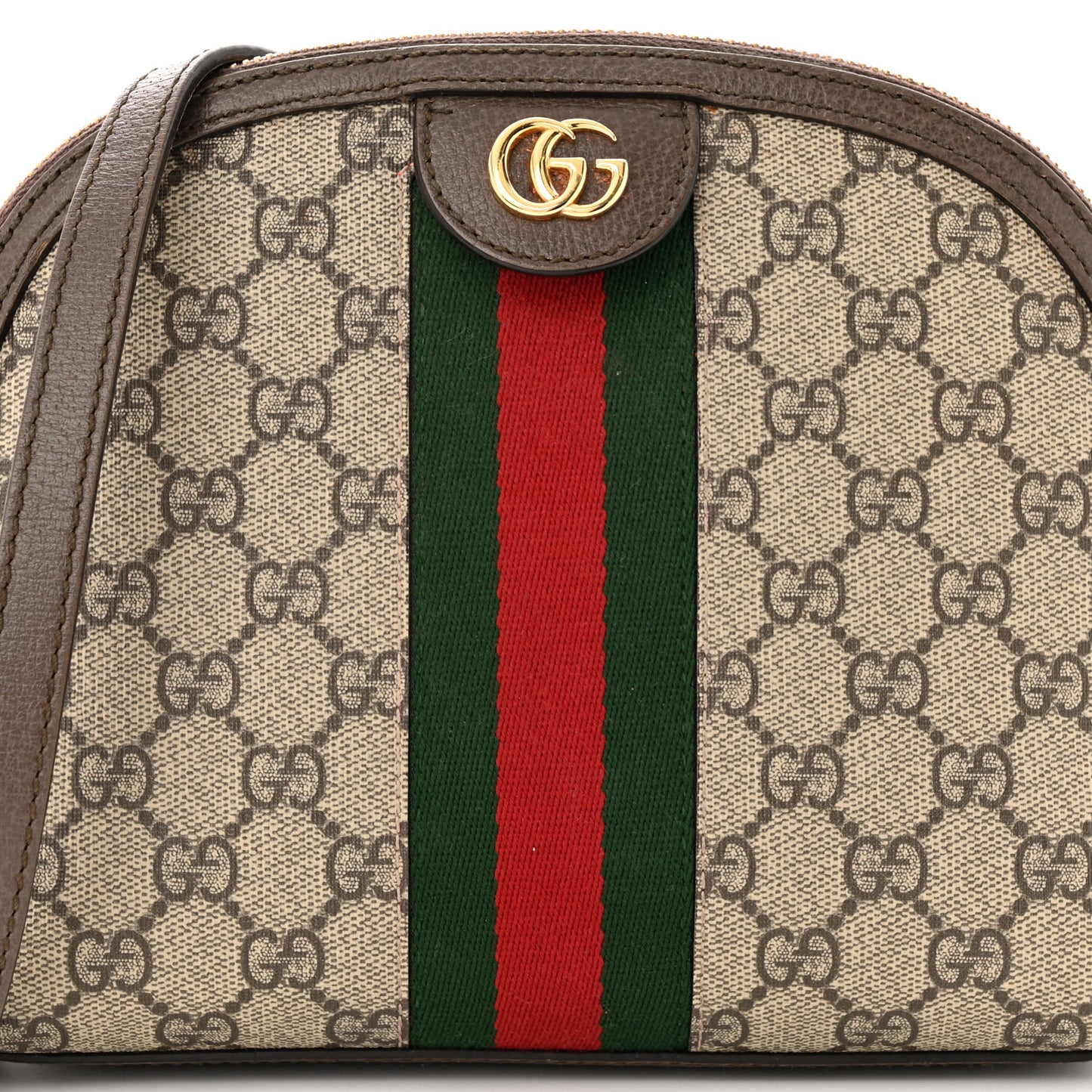 GG Supreme Monogram Textured Dollar Calfskin Web Small Ophidia Dome Shoulder Bag Beige Ebony New Acero