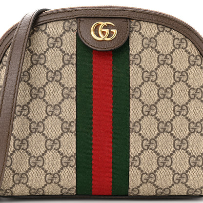 Gucci GG Supreme Monogram Textured Dollar Calfskin Web Small Ophidia Dome Shoulder Bag Beige Ebony New Acero 8 of 11