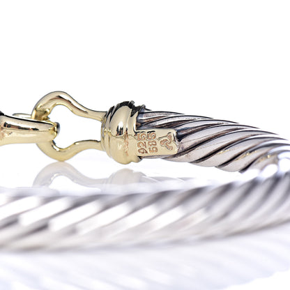 David Yurman Sterling Silver 14K Yellow Gold 7mm Cable Classic Buckle Bracelet 5 of 5