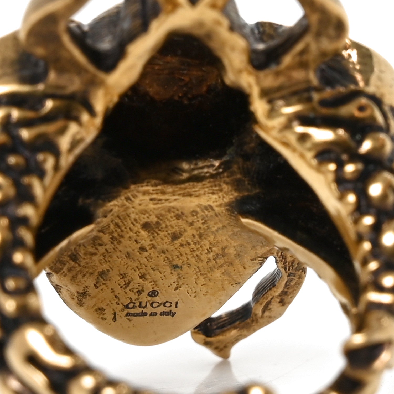Gucci Metal Crystal Pearl Bee Multifinger Ring 56/7.5 M Aged Gold 4 of 5