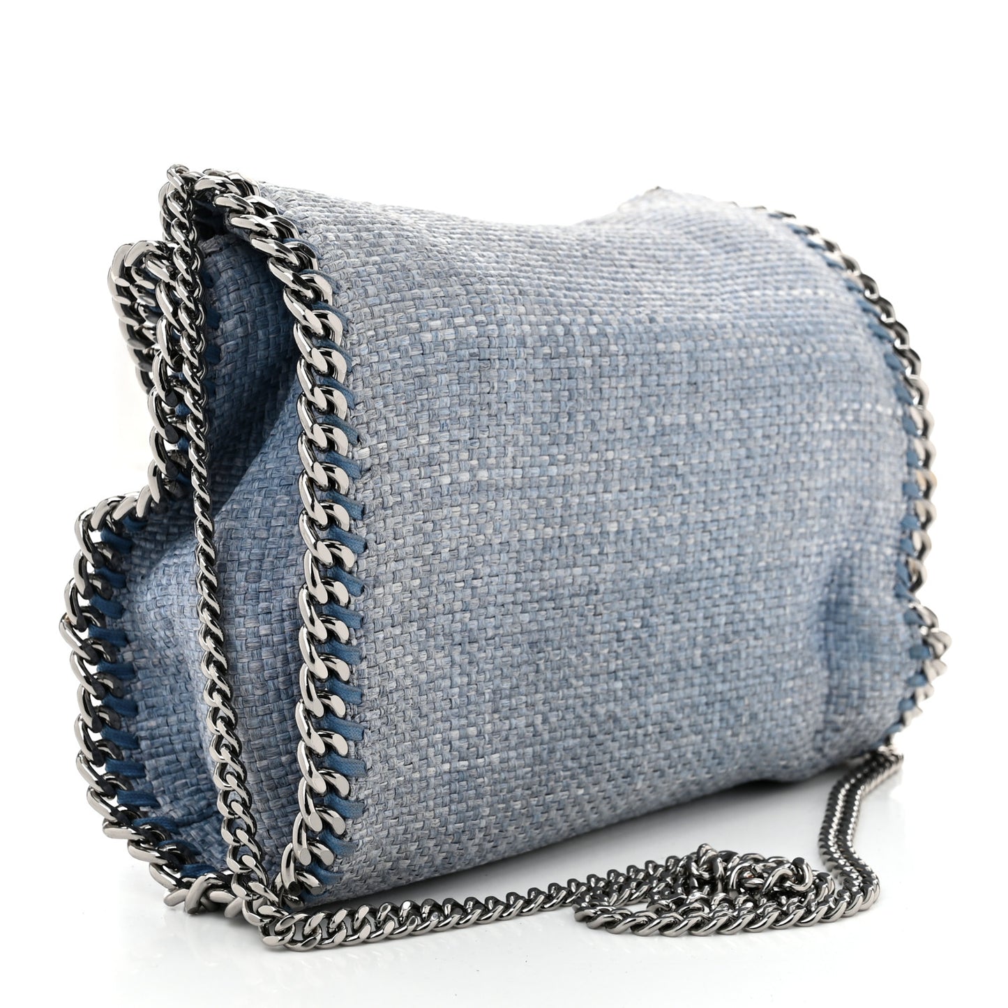 Raffia Mini Falabella Fold Over Tote Light Blue