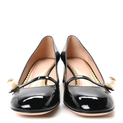 Gucci Vernice Crystal Pearl Embellished Mary Jane Pumps 35.5 Black 3 of 10
