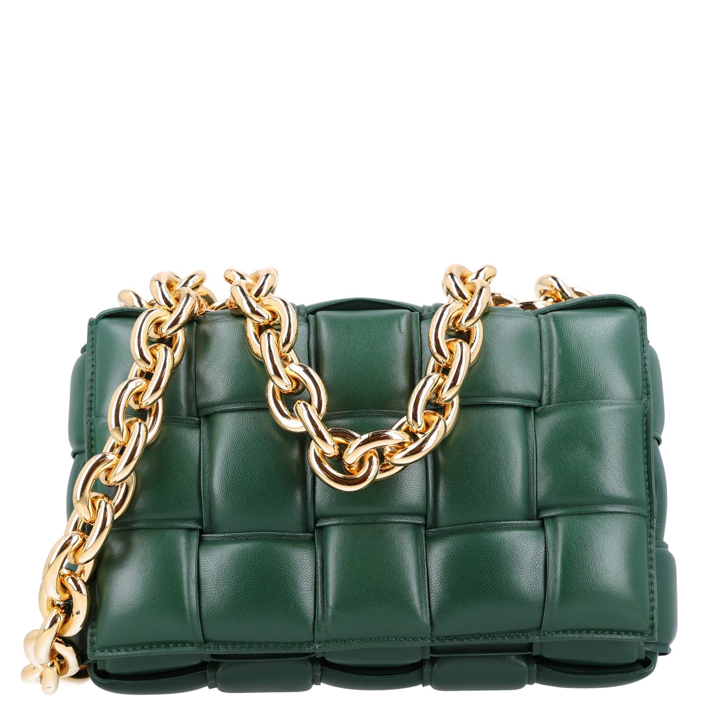 Lambskin Maxi Intreccio Padded Chain Cassette Crossbody Bag Raintree