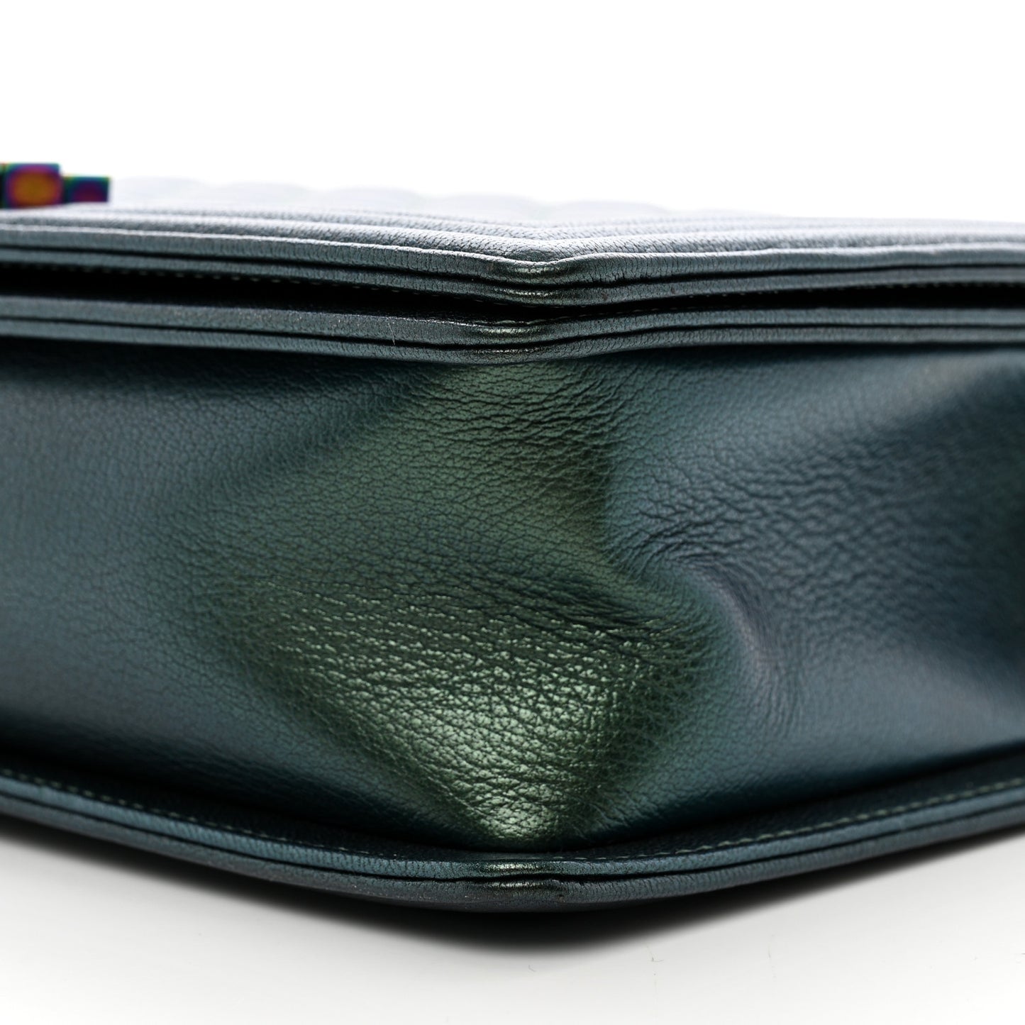 Iridescent Goatskin Quilted New Medium Boy Flap Green