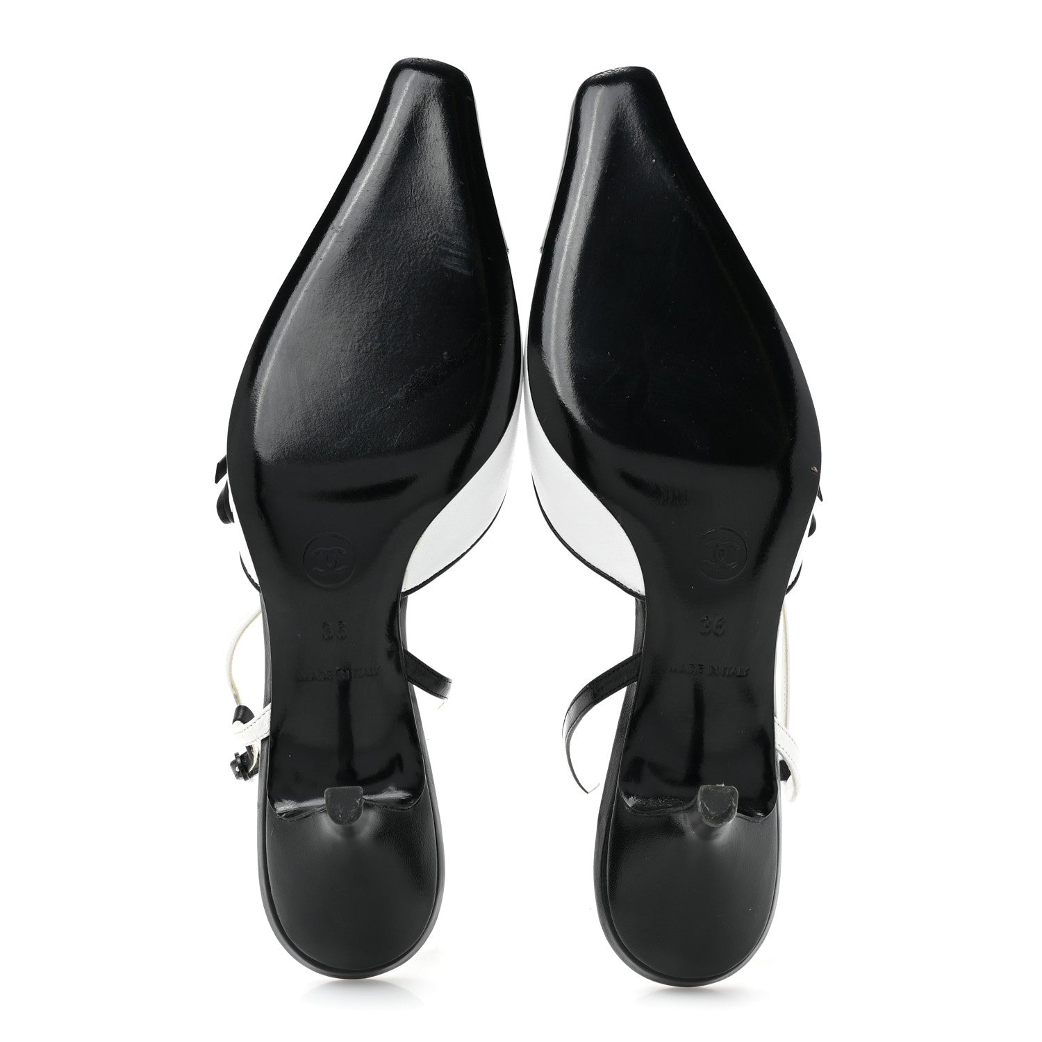 Chanel Lambskin Cap Toe Bow Slingback Pumps 36 White Black 5 of 12