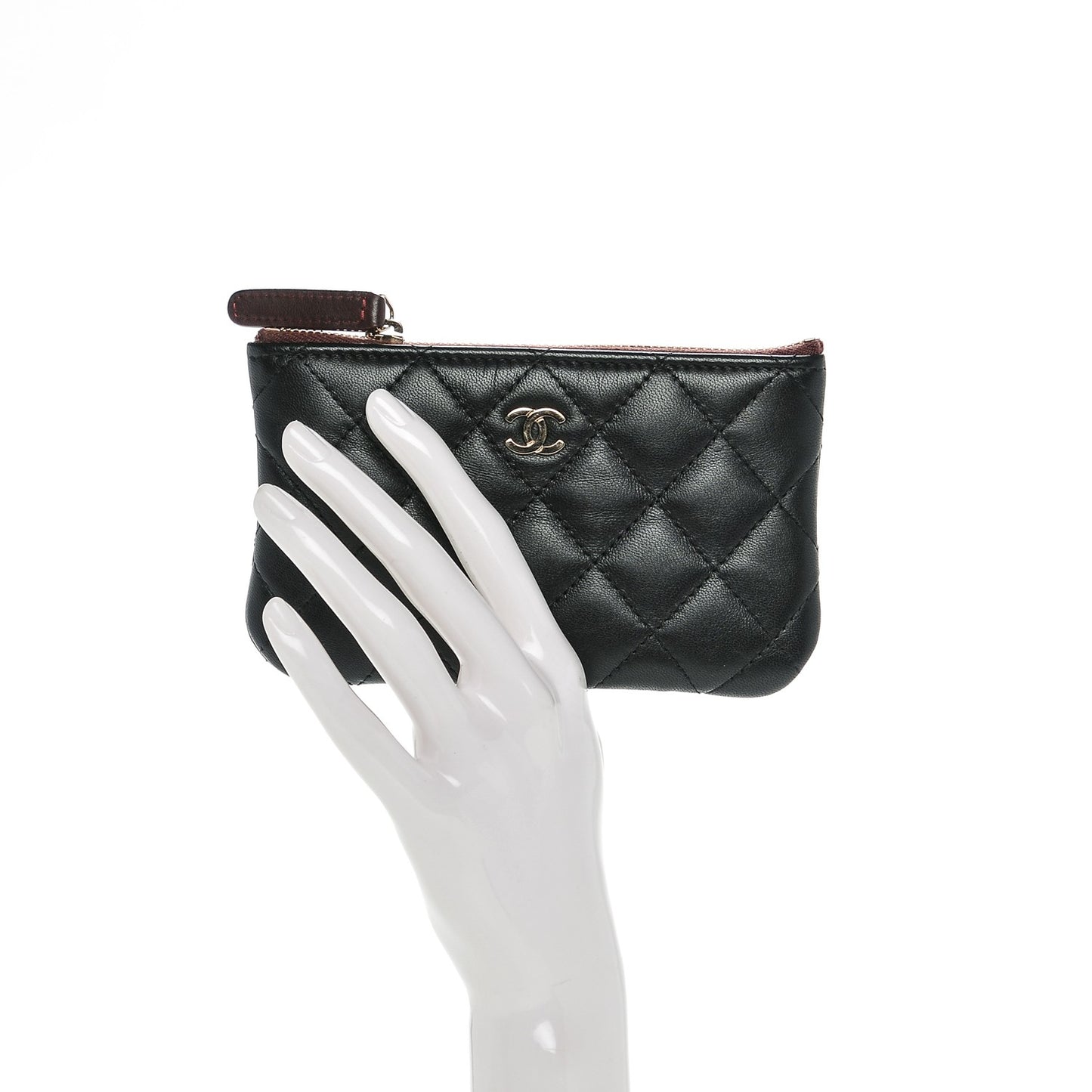 Lambskin Quilted Small Cosmetic Case Black
