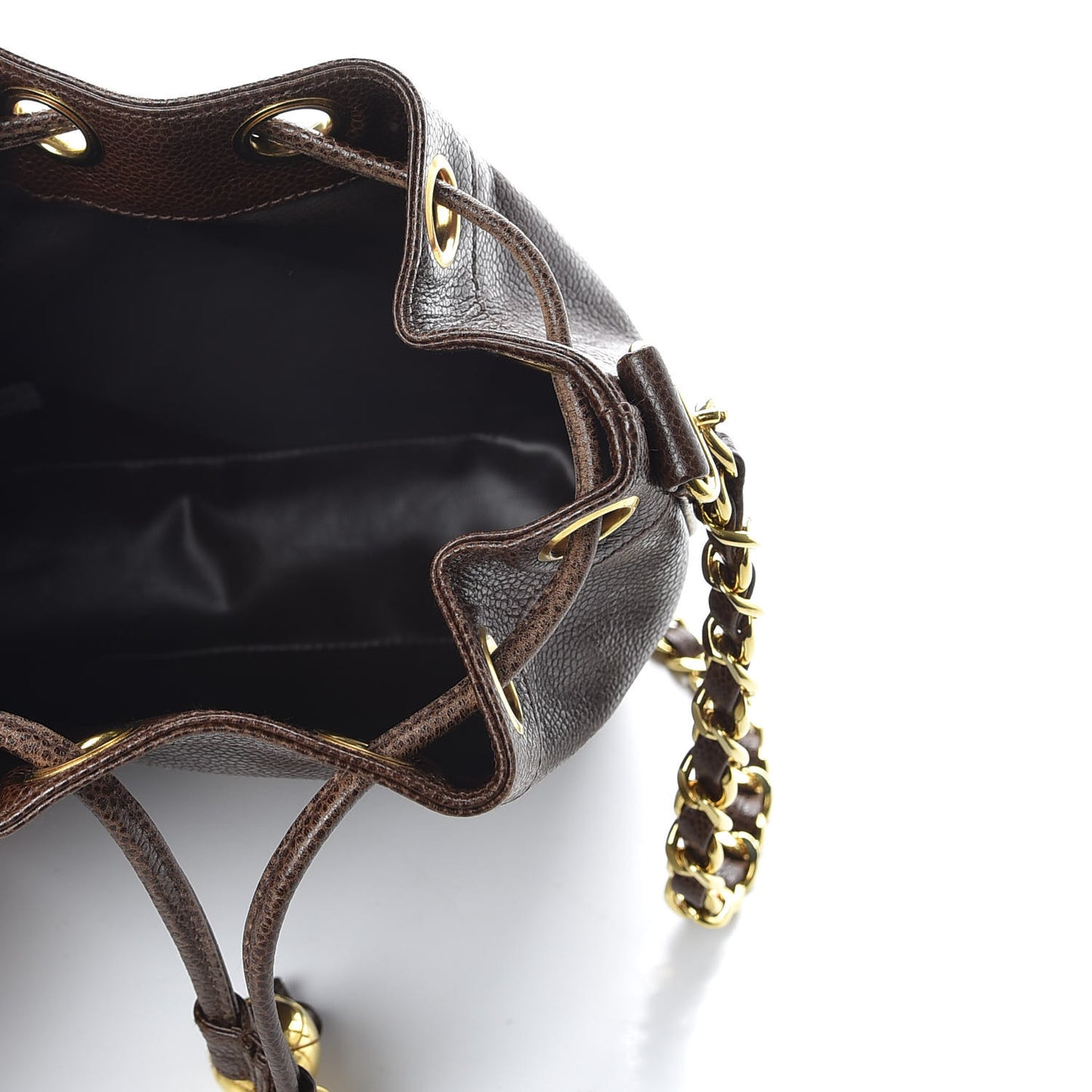 Caviar Drawstring Bucket Bag Brown