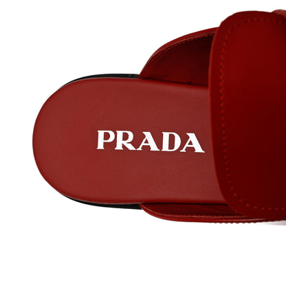 Prada Spazzolato Metal Triangle Logo 25mm Loafer Mules 39.5 Scarlatto 6 of 9