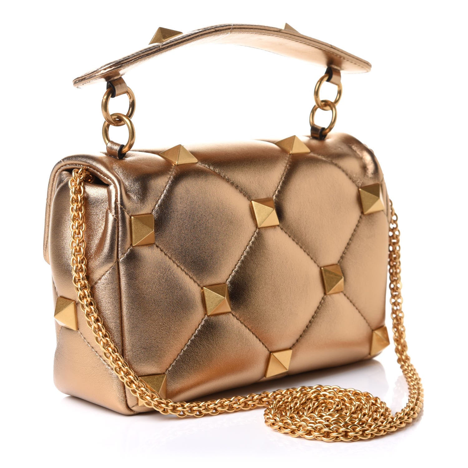 Valentino Garavani Nappa Medium Roman Stud Shoulder Bag Antique Brass 2 of 8