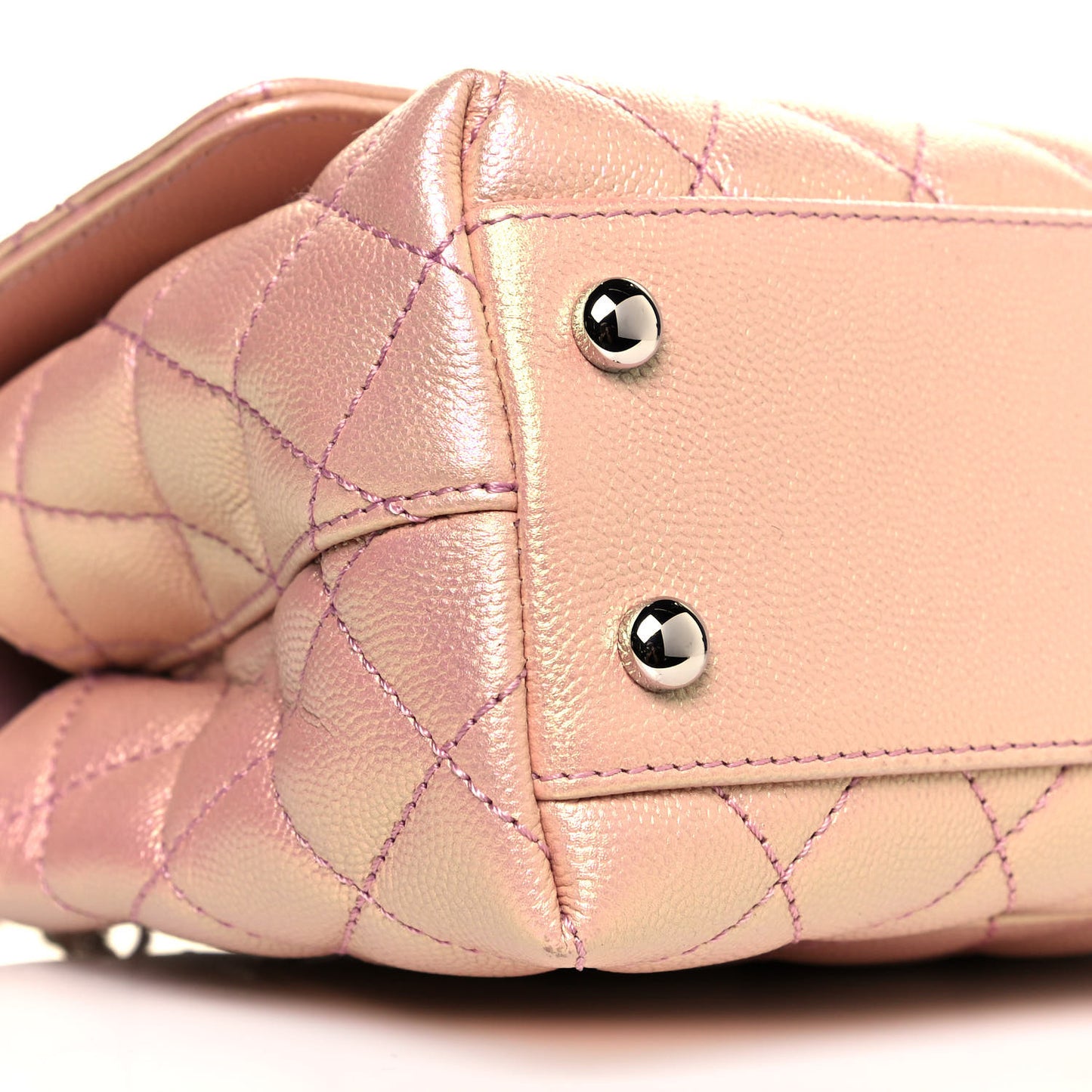 Iridescent Caviar Quilted Mini Coco Handle Flap Pink