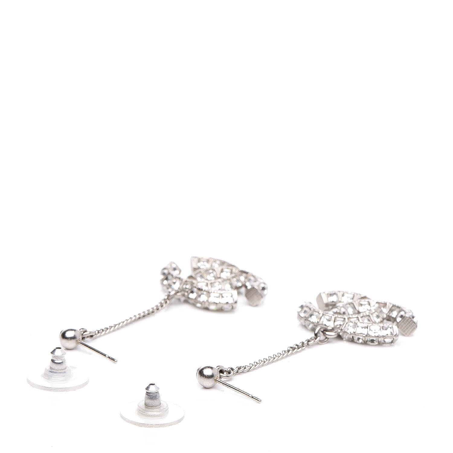Chanel Baguette Crystal CC Drop Earrings Silver 3 of 4