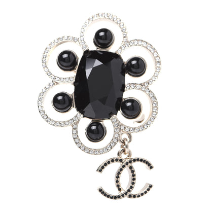 Chanel Crystal Pearl Crystal Blossom CC Brooch Black Gold 1 of 8