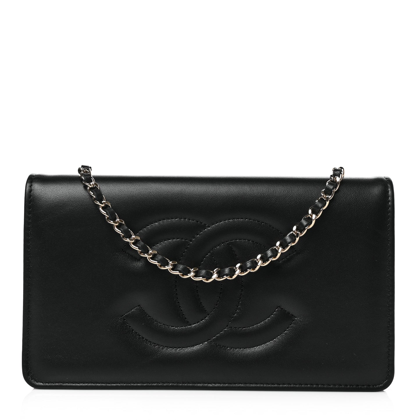 Lambskin Quilted Timeless CC Wallet On Chain WOC Black