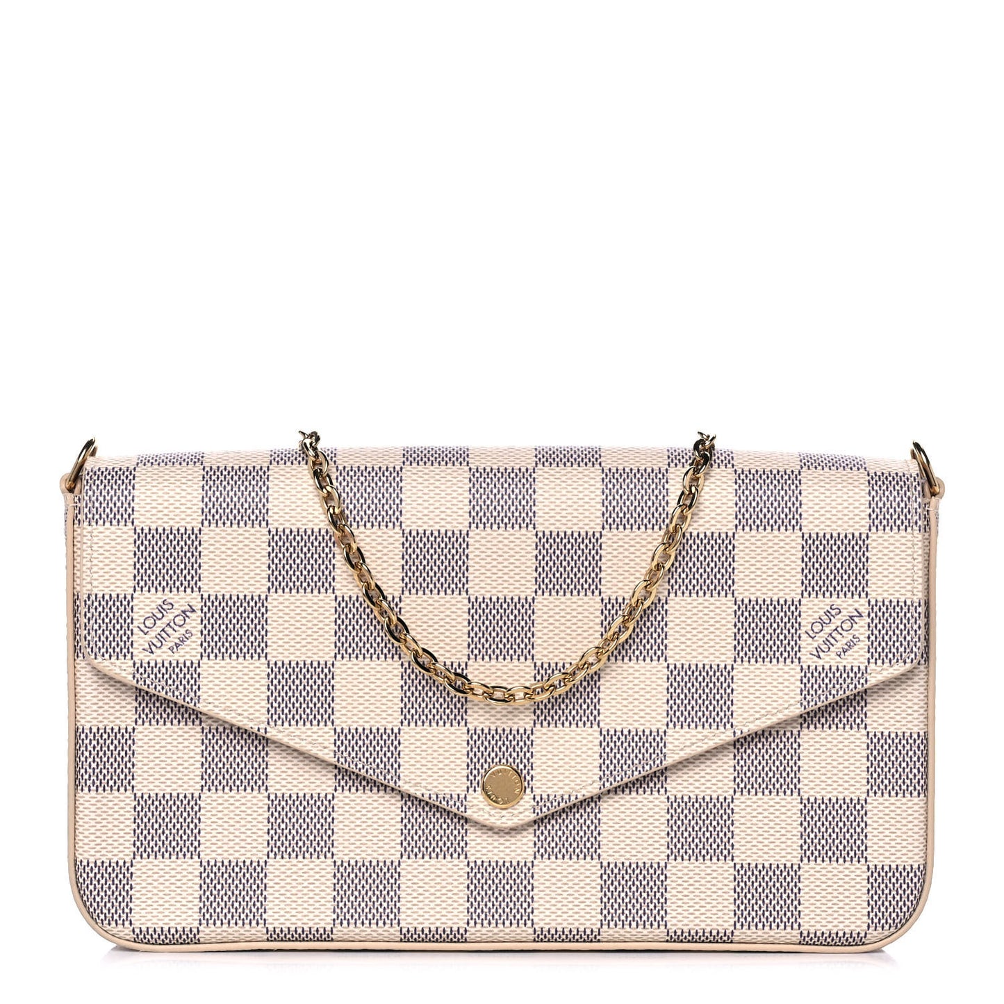 Damier Azur Pochette Felicie Chain Wallet Rose Ballerine