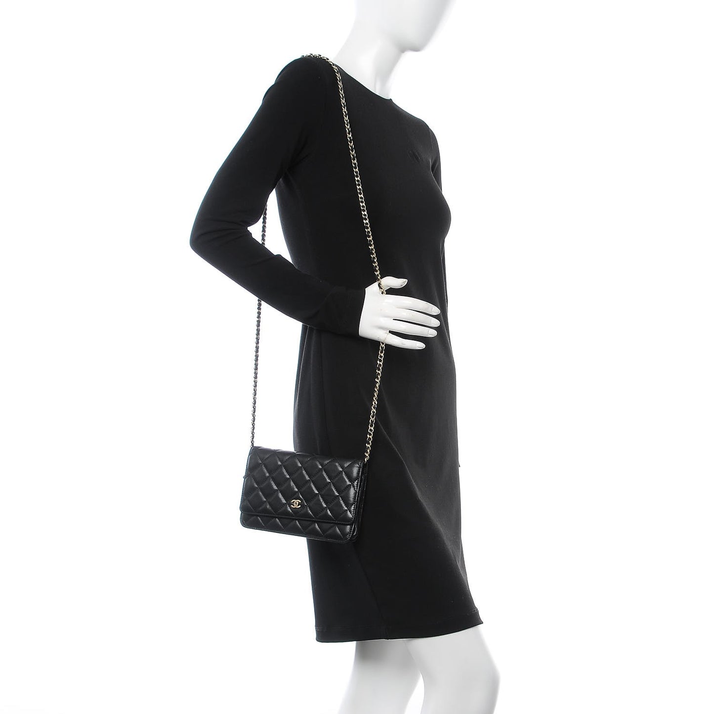 Lambskin Quilted Wallet On Chain WOC Black