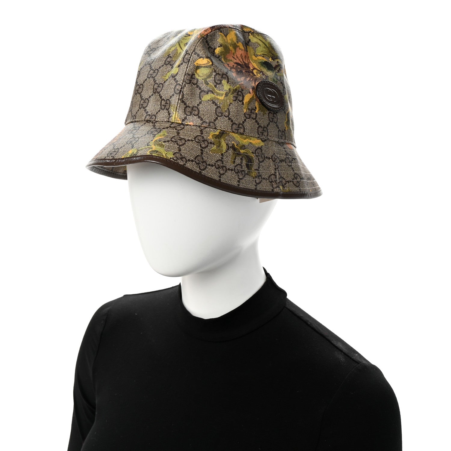 Gucci GG Supreme Monogram Azalea Calfskin Dusty Carnation Retro Interlocking G Bucket Hat S Beige Ebony Multicolor 2 of 8