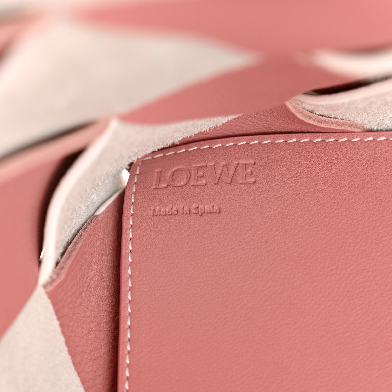 Loewe Calfskin Suede Gingham Woven Basket Bag Soft Pink White 6 of 10