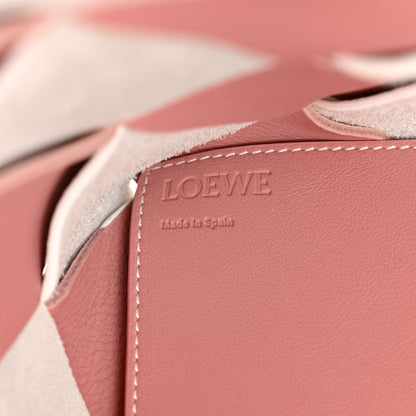 Loewe Calfskin Suede Gingham Woven Basket Bag Soft Pink White 6 of 10