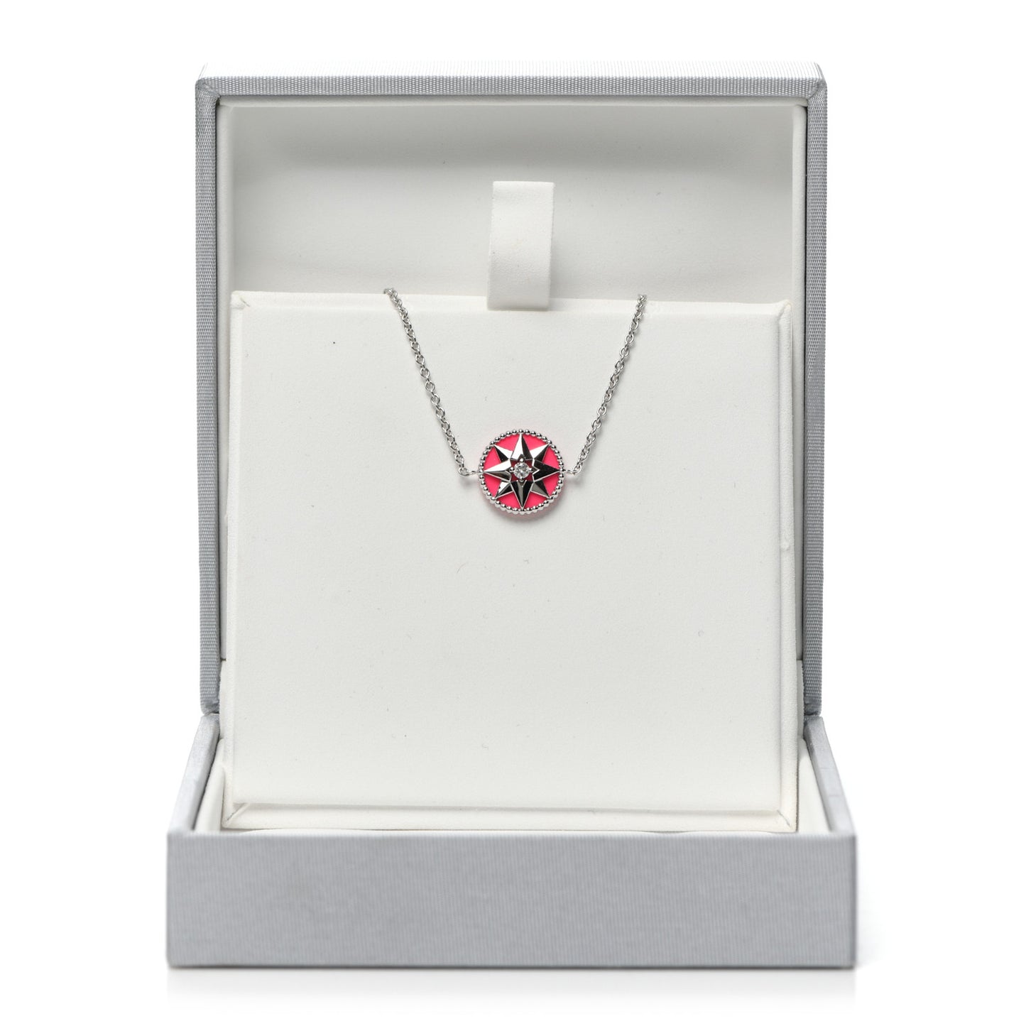 18K White Gold Diamond Enamel Rose Des Vents Bracelet Pink