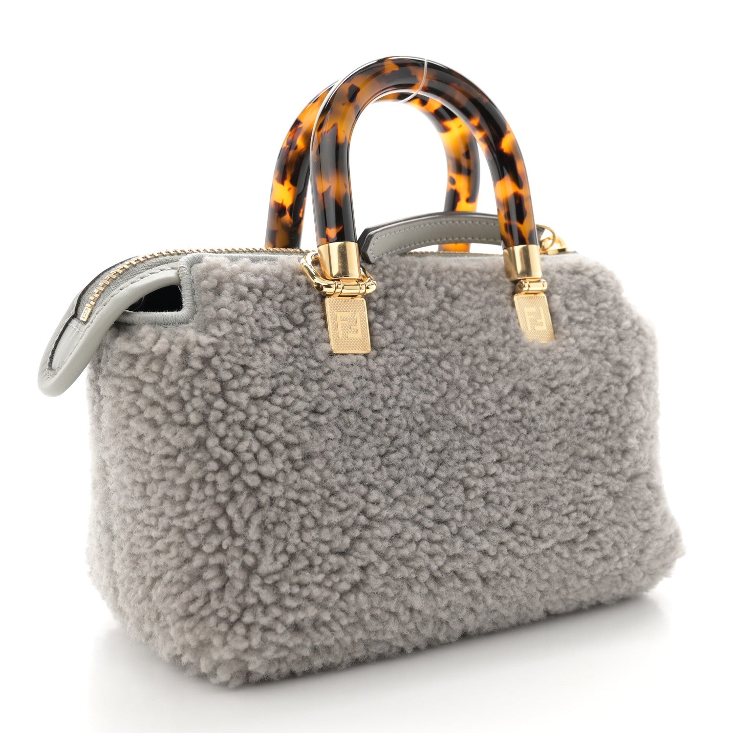 Fendi Sheepskin Vitello King Plexiglass Logo Embroidered Mini By The Way Top Handle Boston Ghiaccio 3 of 12