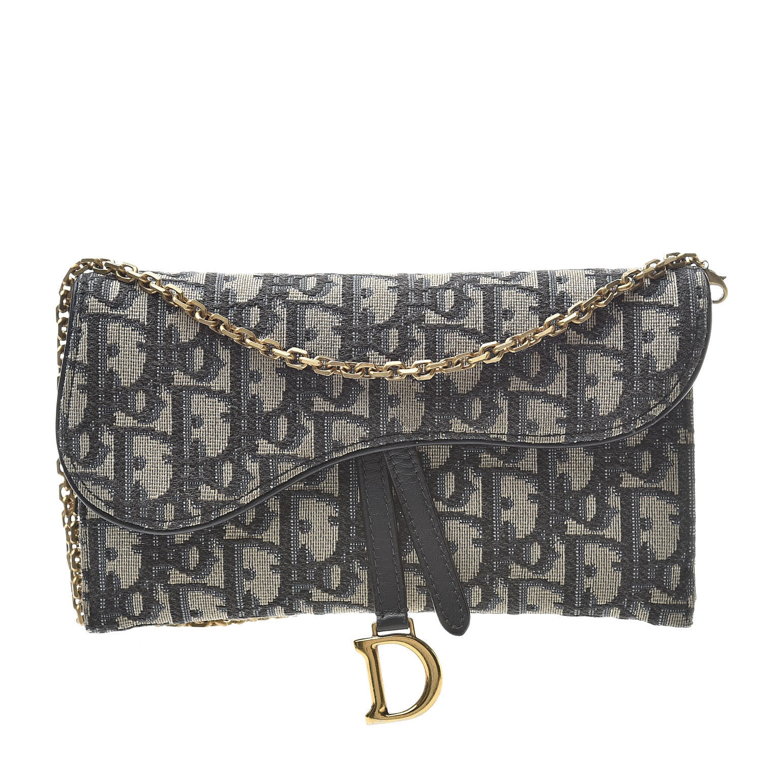 Christian Dior Oblique Saddle Chain Wallet Blue 1 of 13