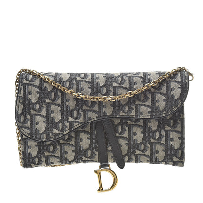 Christian Dior Oblique Saddle Chain Wallet Blue 1 of 13