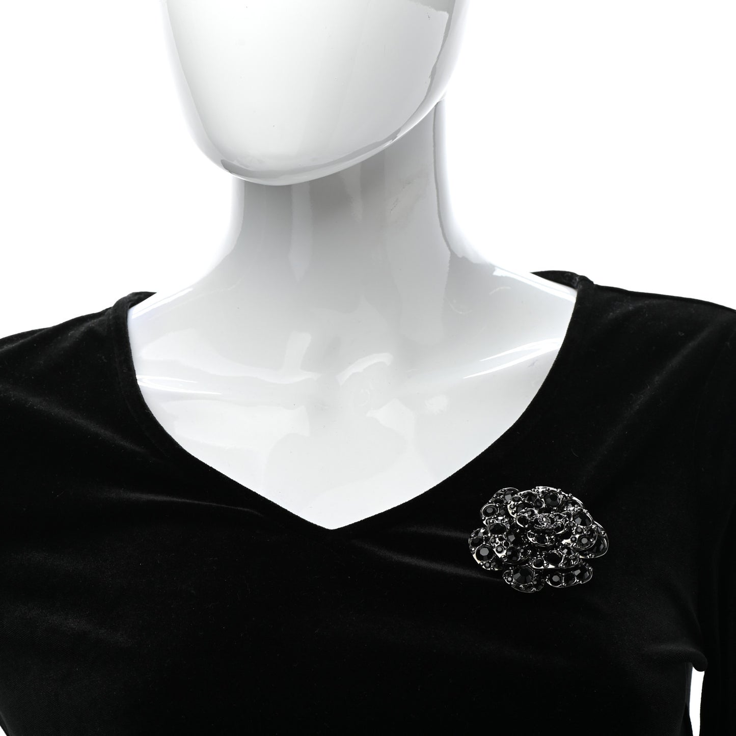 Swarovski Crystal Camellia CC Brooch Black Silver
