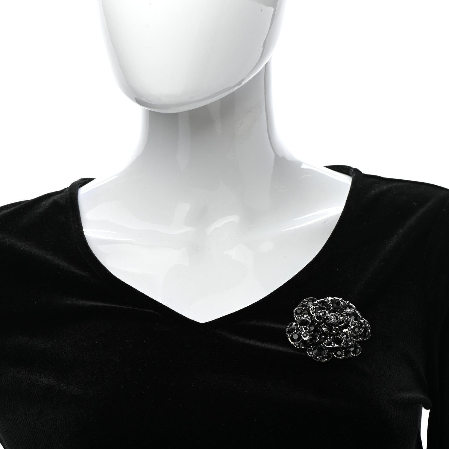 Chanel Swarovski Crystal Camellia CC Brooch Black Silver 2 of 5