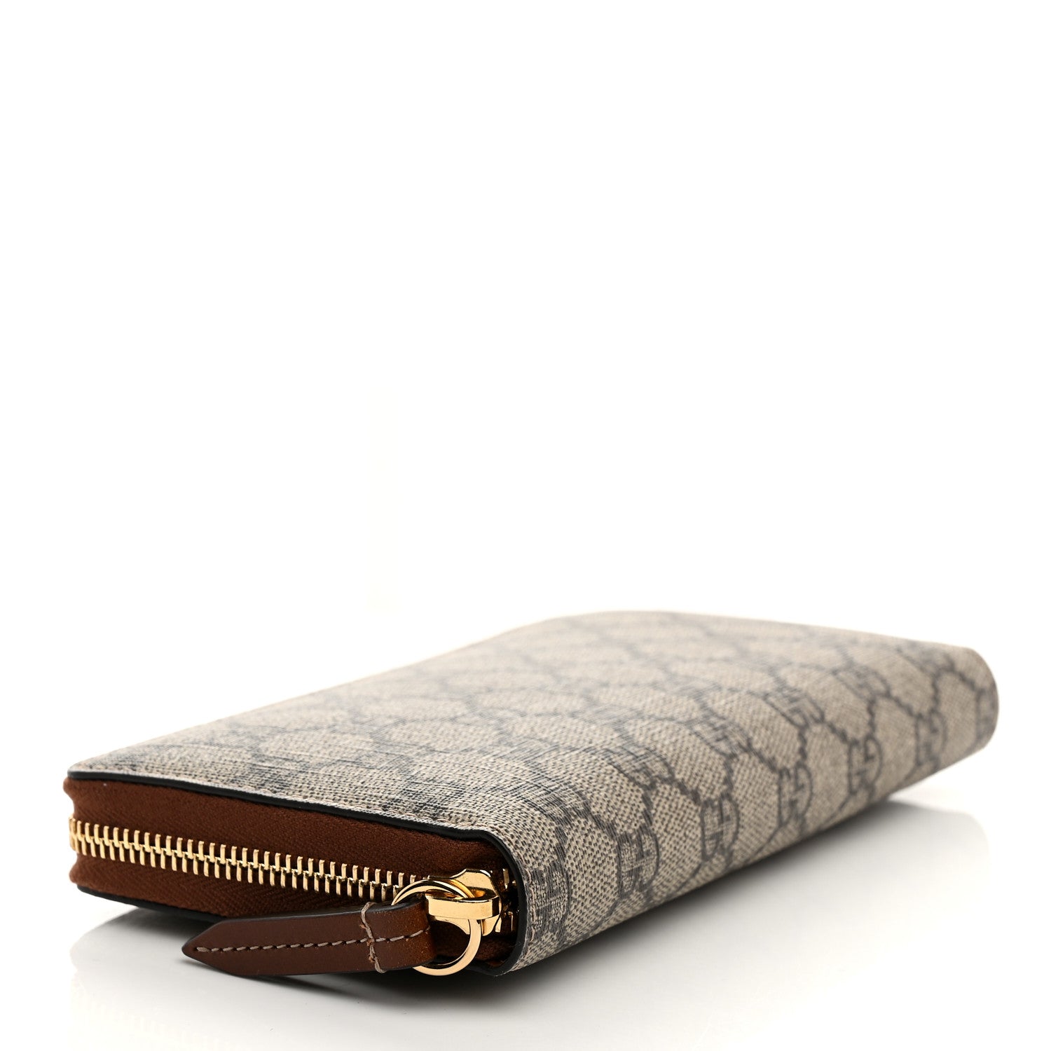 Gucci GG Supreme Monogram Cuoio Toscano Zip Around Wallet Beige Ebony Cuir 4 of 7