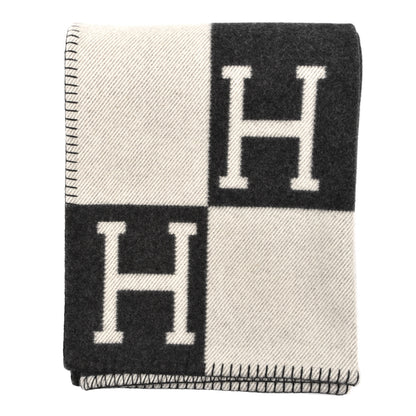 Hermes Wool Cashmere Avalon Blanket Ecru Gris Fonce 1 of 3