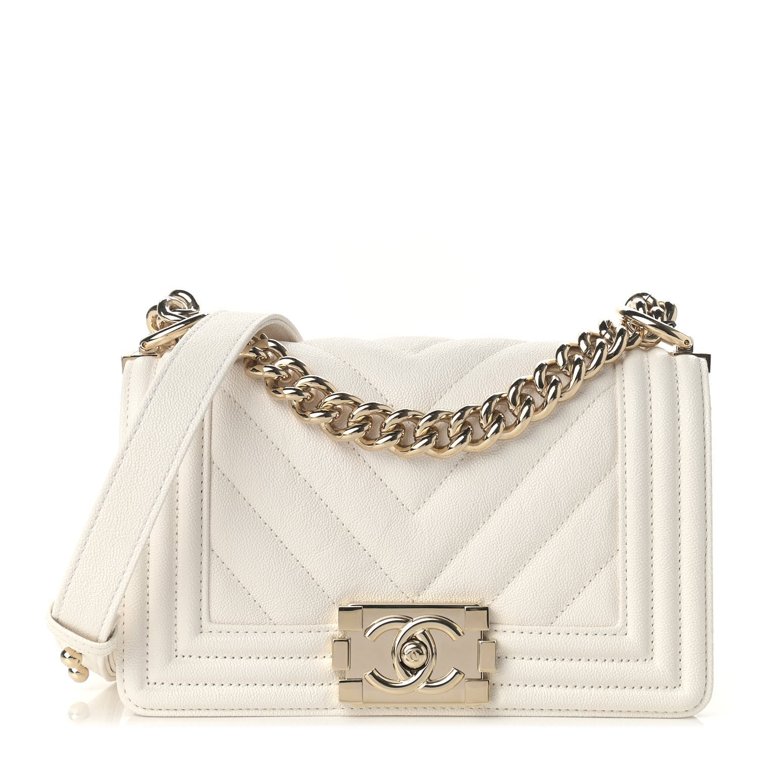 Chanel Caviar Chevron Quilted Small Boy Flap White 1 of 11