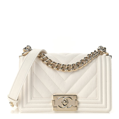 Chanel Caviar Chevron Quilted Small Boy Flap White 1 of 11