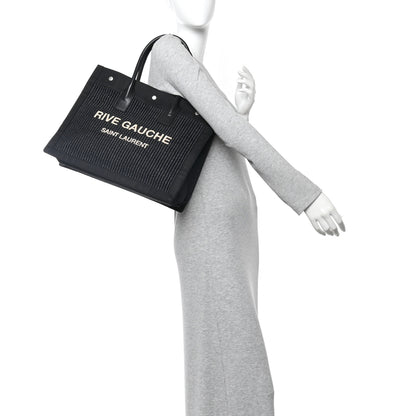 Saint Laurent Raffia Linen Calfskin Rive Gauche Tote Black 2 of 10