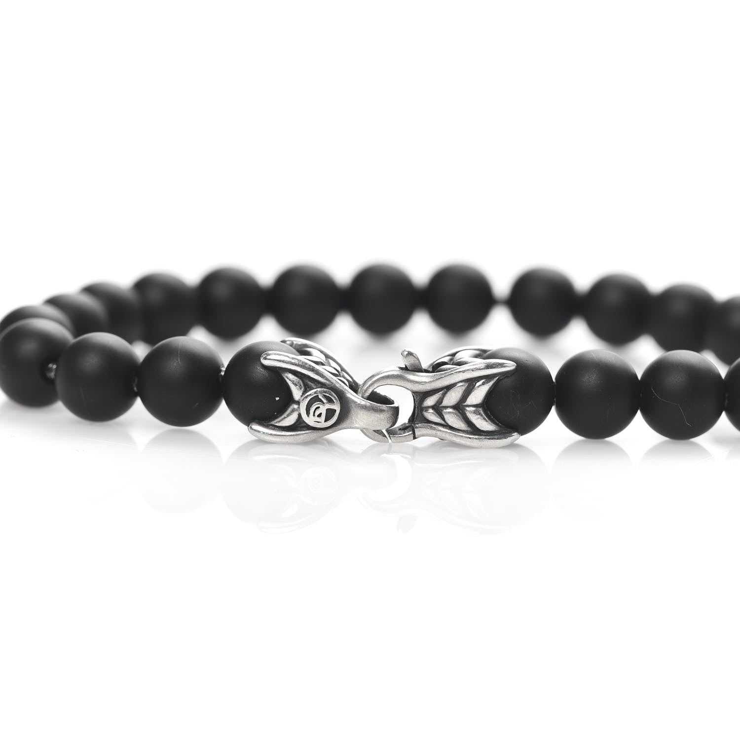 David Yurman Sterling Silver Black Onyx 8mm Spiritual Beads Bracelet 4 of 5