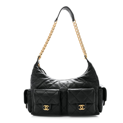 Chanel Shiny Lambskin Quilted Large Trendy Pockets Hobo Black 1 of 10