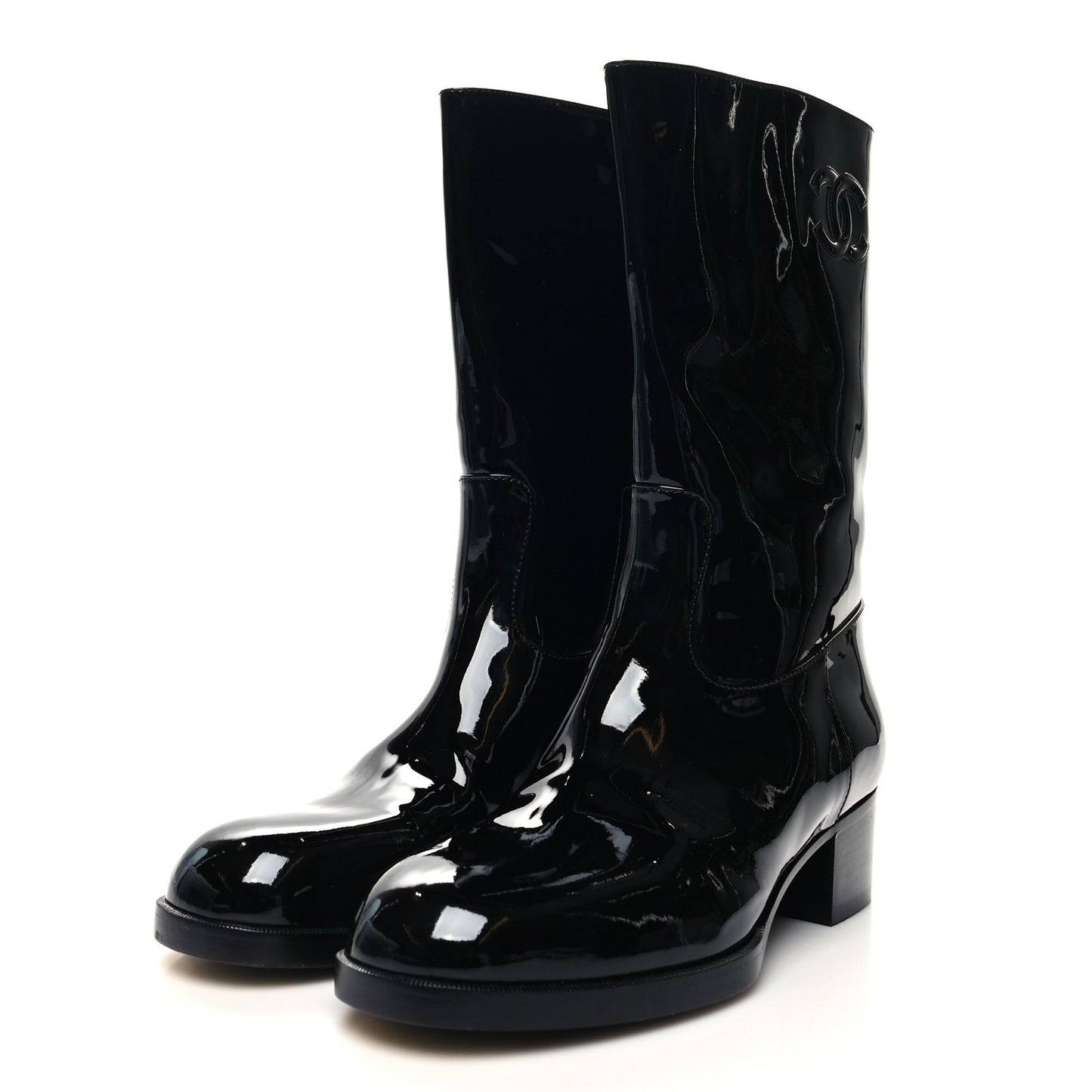 Patent CC Mid Calf Boots 40 Black