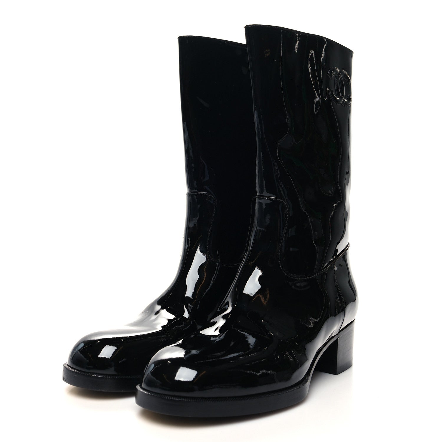 Chanel Patent CC Mid Calf Boots 40 Black 3 of 7