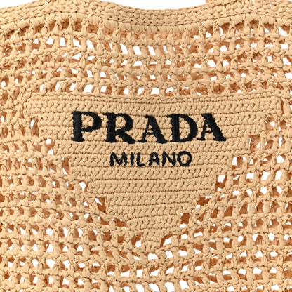 Prada Yarn Raffia Effect Crochet Logo Embroidered Tote Bag Naturale 10 of 10