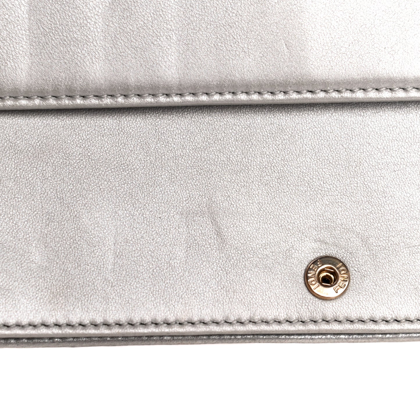 Metallic Nappa Logo Embossed Long Wallet On Chain Silver